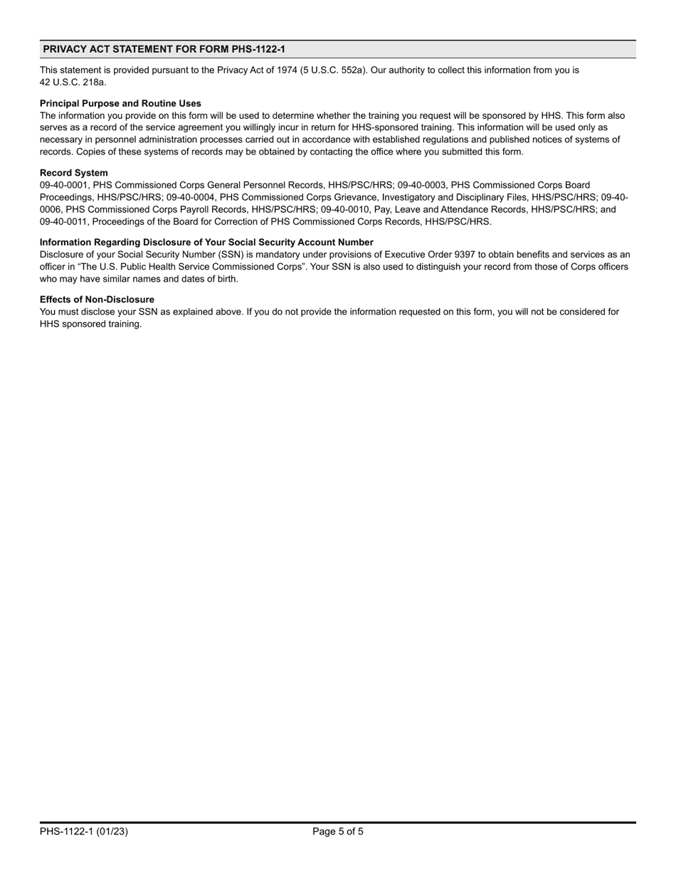 Form PHS-1122-1 Application for Training for Phs Commissioned Personnel, Page 5