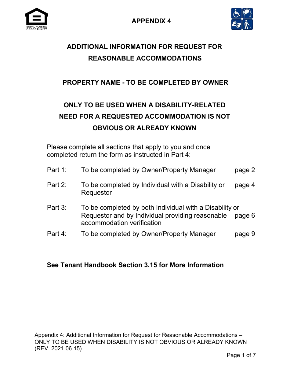 Appendix 4 Additional Information for Request for Reasonable Accommodations - City of Los Angeles, California, Page 1