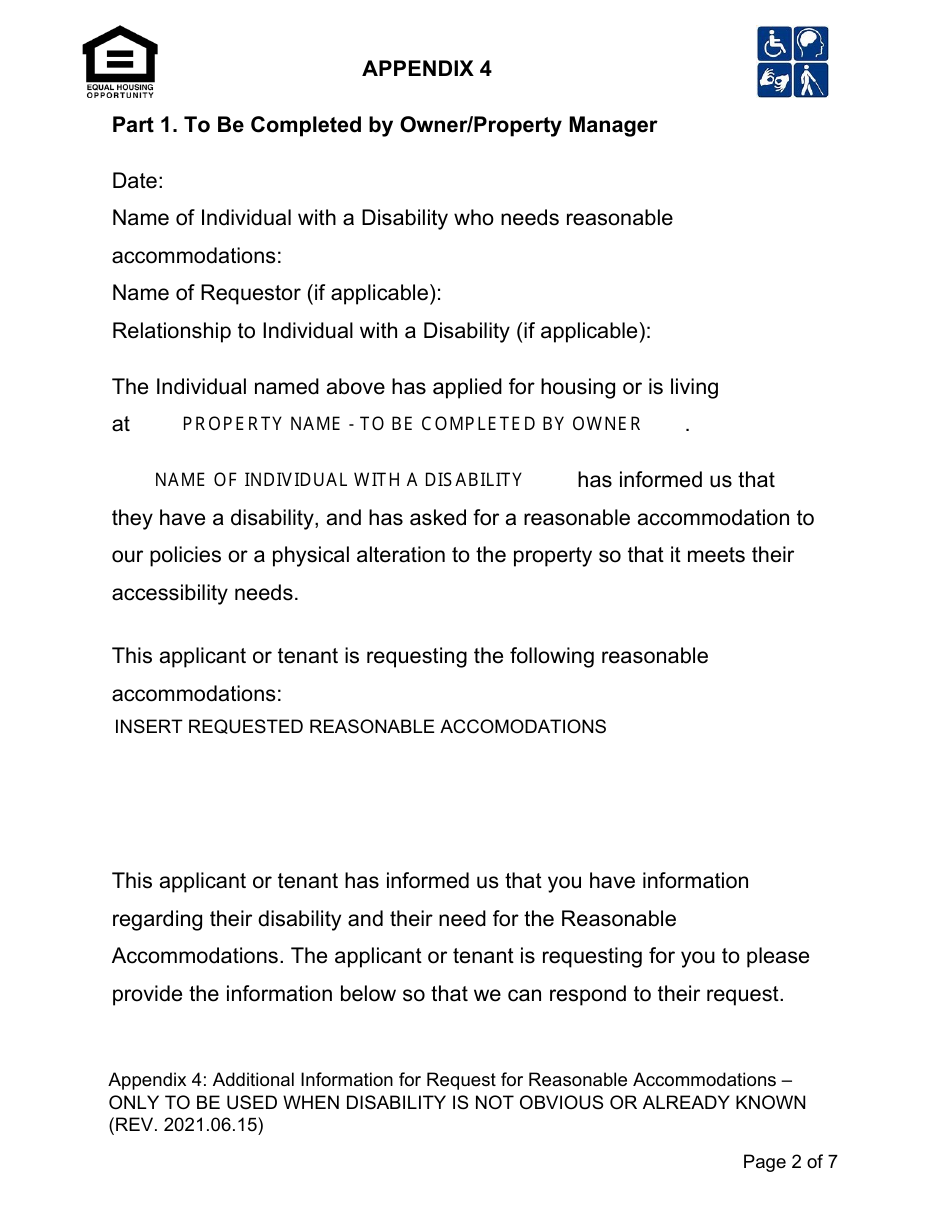 Appendix 4 Additional Information for Request for Reasonable Accommodations - City of Los Angeles, California, Page 2