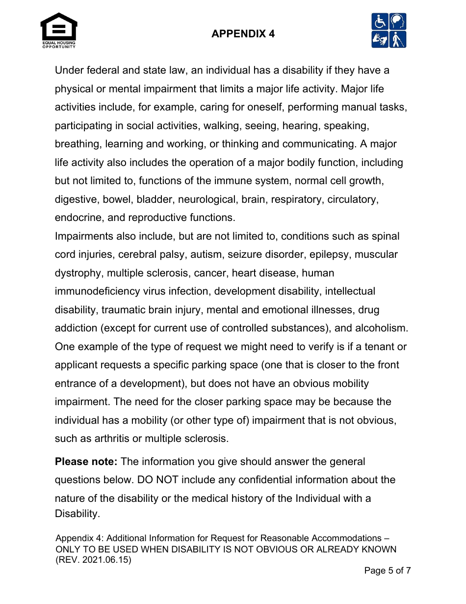 Appendix 4 Additional Information for Request for Reasonable Accommodations - City of Los Angeles, California, Page 5