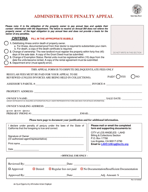 Administrative Penalty Appeal - City of Los Angeles, California Download Pdf