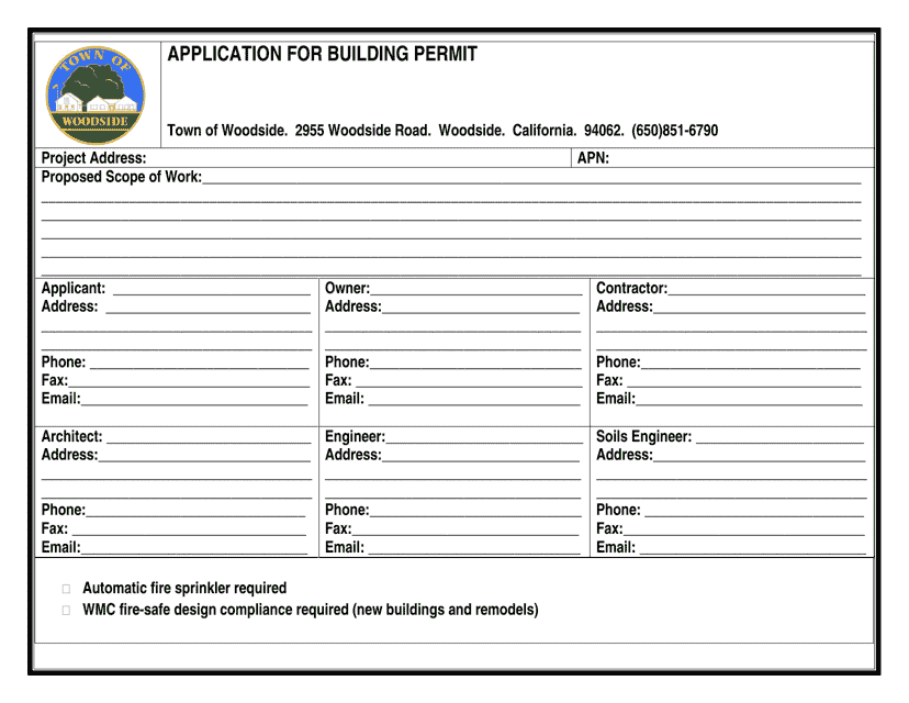 Application for Building Permit - Town of Woodside, California Download Pdf