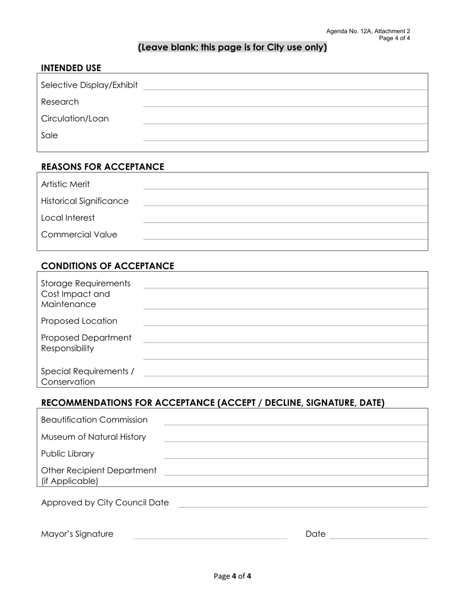 Attachment 2 Art Acceptance Form - City of Pacific Grove, California, Page 4