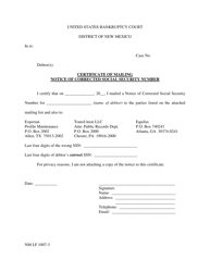 Document preview: Form NM LF1007-3 Certificate of Mailing Notice of Corrected Social Security Number - New Mexico