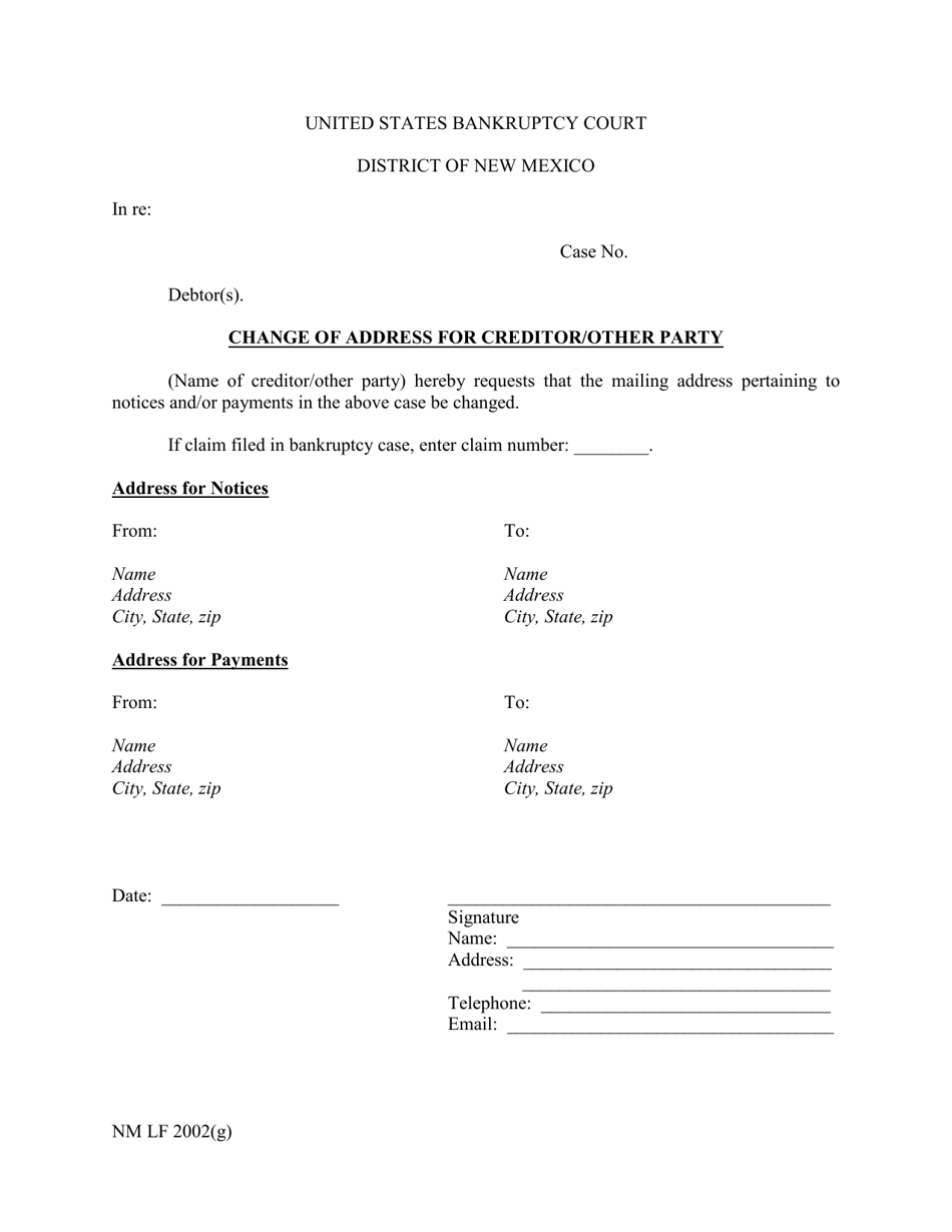 Form NM LF2002(G) Change of Address for Creditor / Other Party - New Mexico, Page 1
