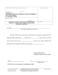 Document preview: Form AD-04 Adoption Citation to Declare Minor Free From Parental Custody and Control of Parent for Stepparent Adoption - Imperial County, California
