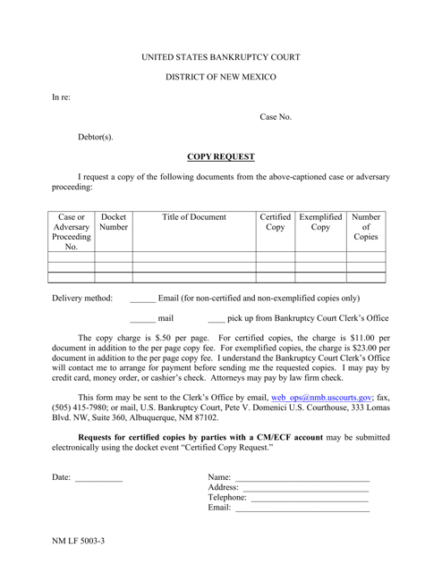 Form NM LF5003-3 Copy Request - New Mexico