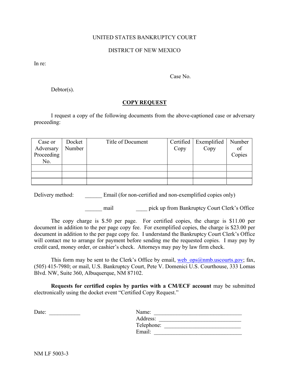 Form NM LF5003-3 Copy Request - New Mexico, Page 1
