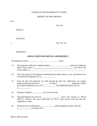 Document preview: Form NM LF5003-6(4-805) Application for Writ of Garnishment - New Mexico