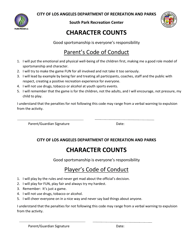 Document preview: Character Counts - South Park Recreation Center - City of Los Angeles, California (English/Spanish)