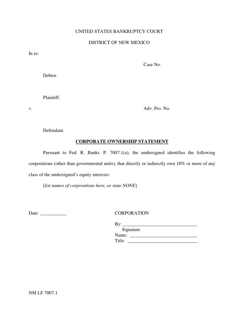 Form NM LF7007.1 Corporate Ownership Statement - New Mexico, Page 1