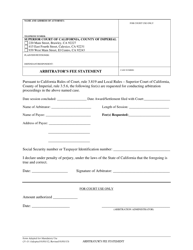Document preview: Form CV-01 Arbitrator's Fee Statement - Imperial County, California
