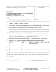 Document preview: Form CV-04 Application to Serve Summons by Posting (Unlawful Detainer) - Imperial County, California