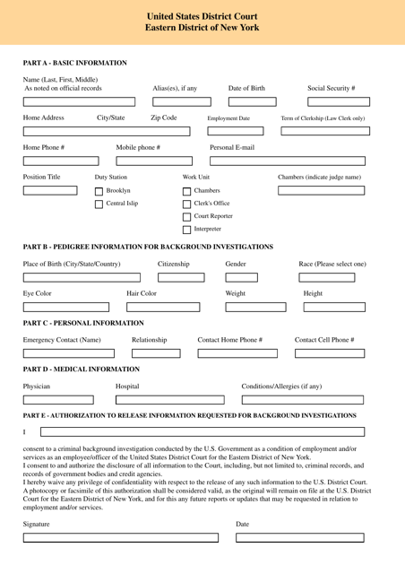 Background Information and Authorization Form - New York