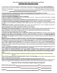 After School Registration Form and Waiver - Hubert H. Humphrey Recreation Center - City of Los Angeles, California, Page 3