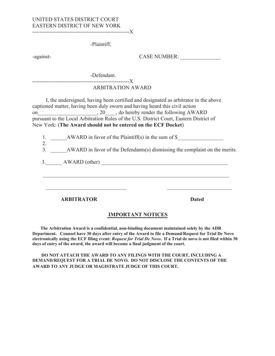 Arbitration Award - New York, Page 1