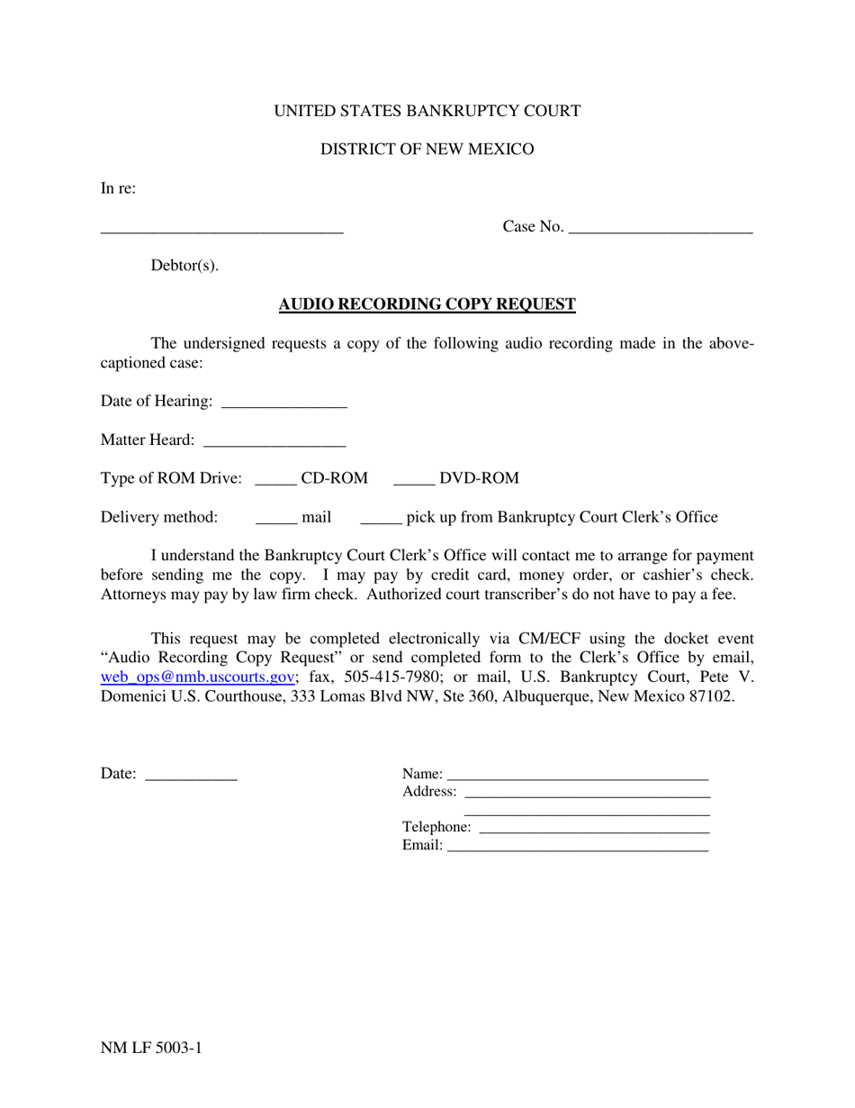 Form NM LF5003-1 Audio Recording Copy Request - New Mexico, Page 1