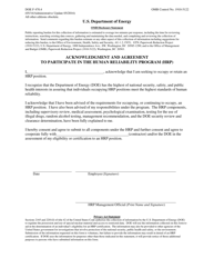 Document preview: DOE Form 470.4 Acknowledgment and Agreement to Participate in the Human Reliability Program (Hrp)