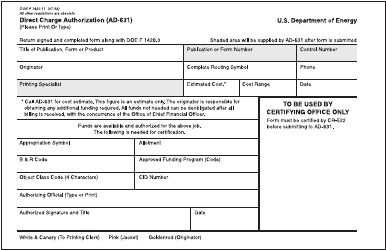 Document preview: DOE Form 1420.11 Direct Charge Authorization (Ad-631)