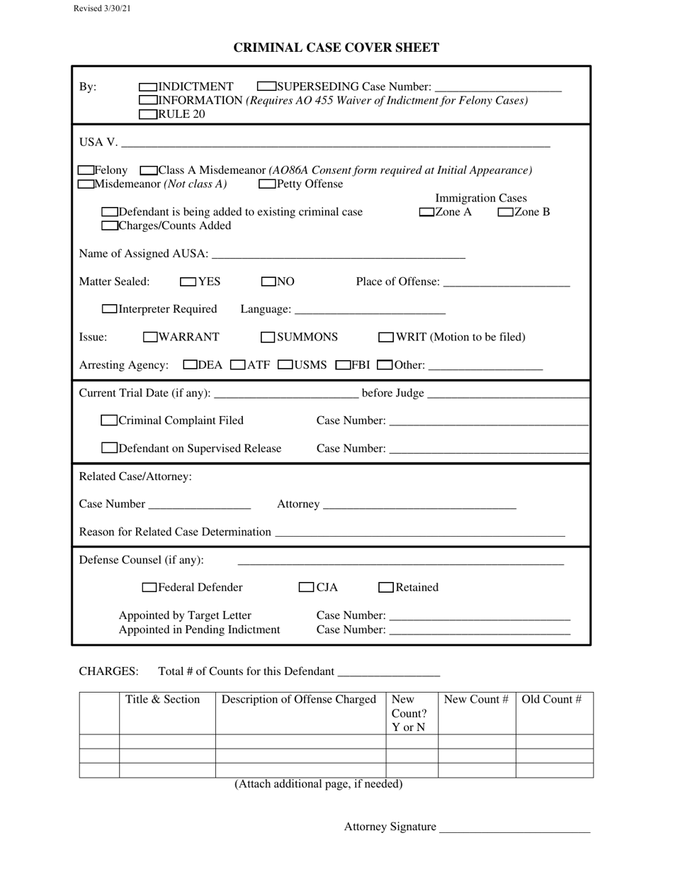 Criminal Case Cover Sheet - Tennessee, Page 1
