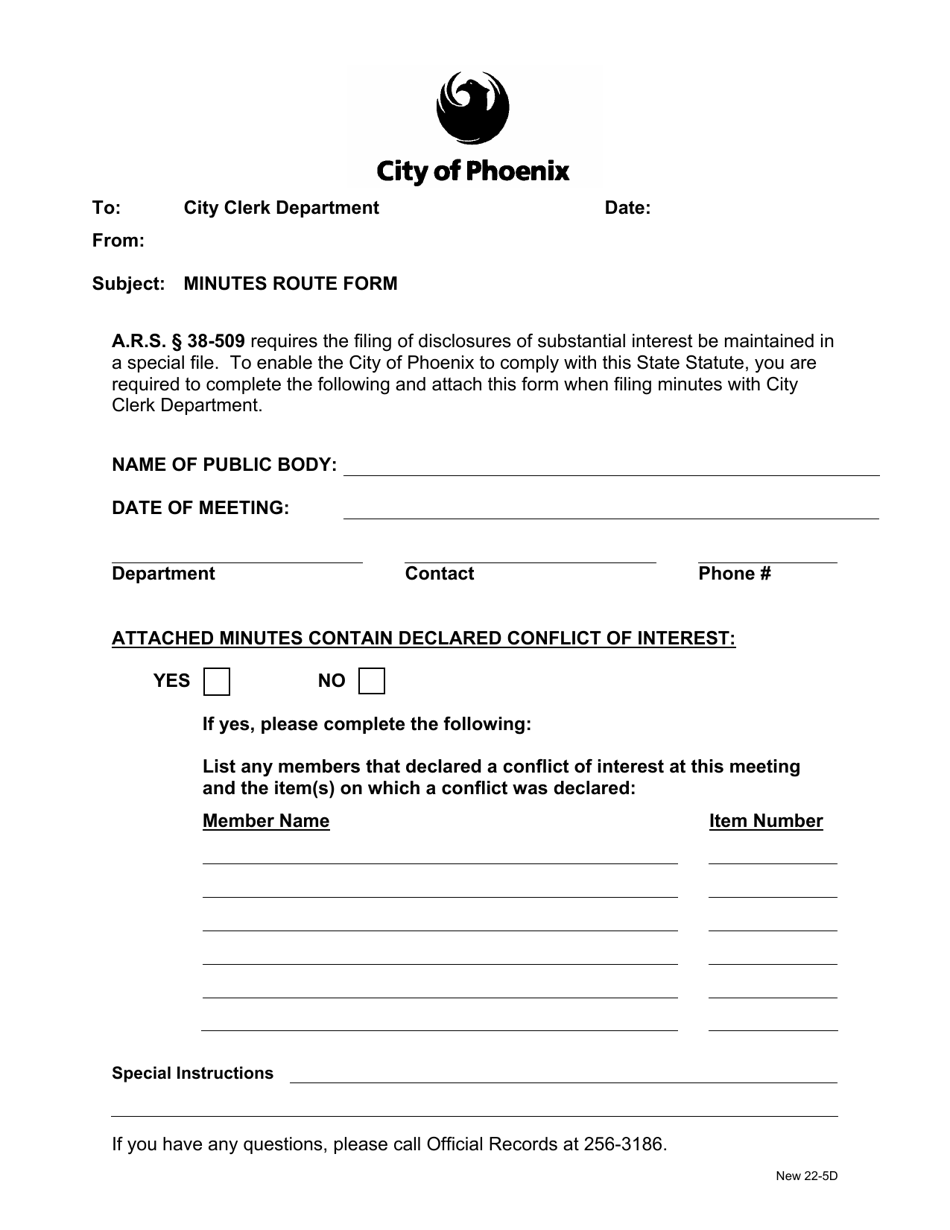 City of Phoenix, Arizona Minutes Route Form Fill Out, Sign Online and