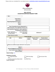 Document preview: Real Estate Acquistion Services Request Form - City of Phoenix, Arizona