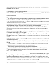 Client Record - Body Piercing Informed Consent - Stanislaus County, California, Page 2