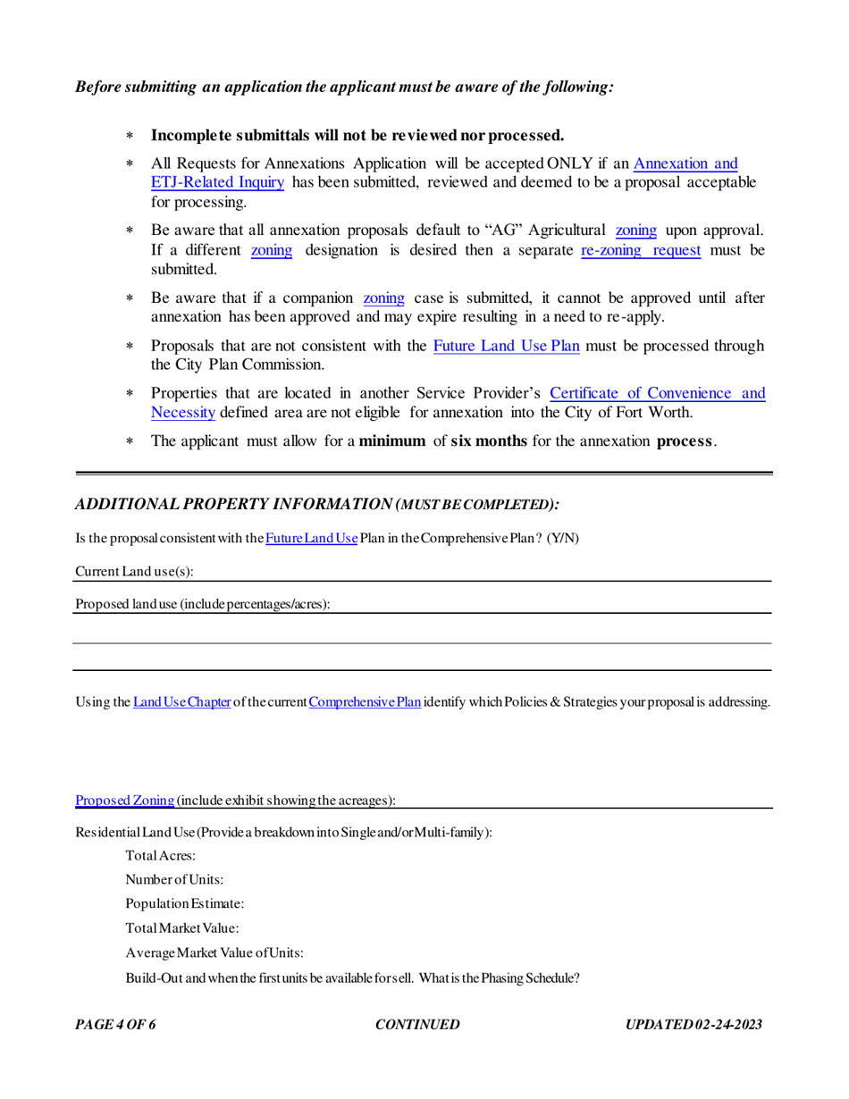 Request for Full Purpose Annexation Application and Checklist - City of Fort Worth, Texas, Page 4