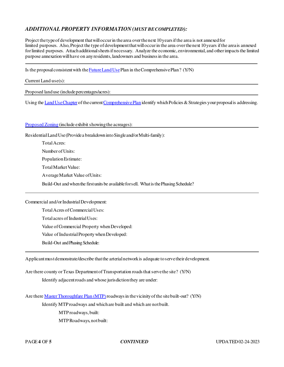 Request for Limited Purpose Annexation Application and Checklist - City of Fort Worth, Texas, Page 4