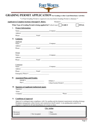 Document preview: Grading Permit Application - City of Fort Worth, Texas