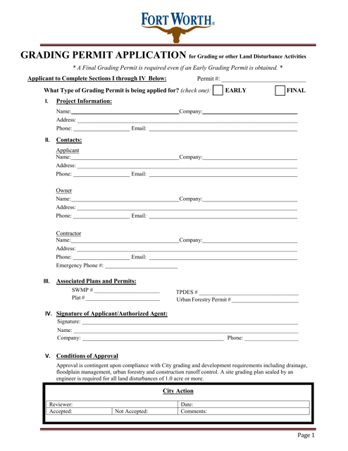 Grading Permit Application - City of Fort Worth, Texas Download Pdf