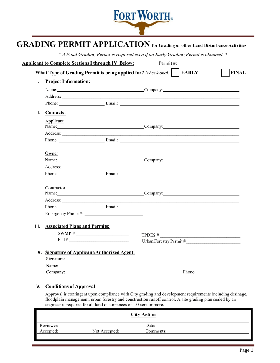 Grading Permit Application - City of Fort Worth, Texas, Page 1