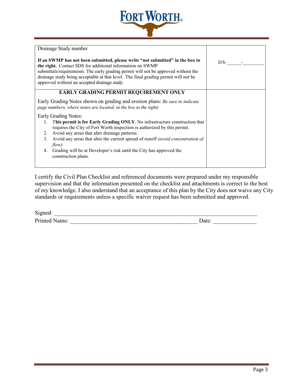 Grading Permit Application - City of Fort Worth, Texas, Page 3