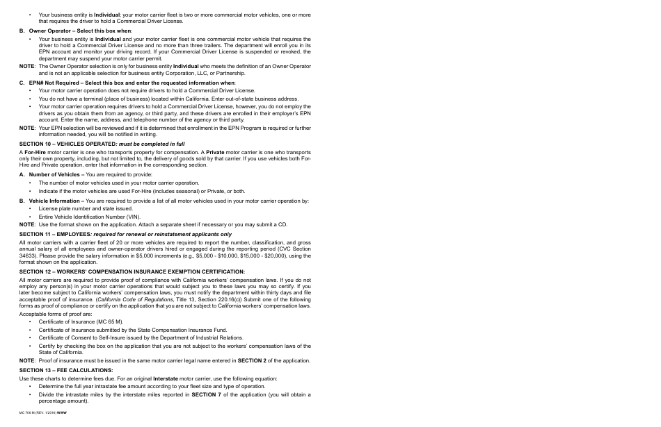 Form DMV706 Application for Motor Carrier Permit - California, Page 3