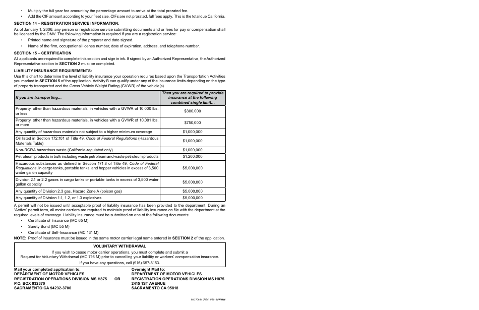 Form DMV706 Application for Motor Carrier Permit - California, Page 4