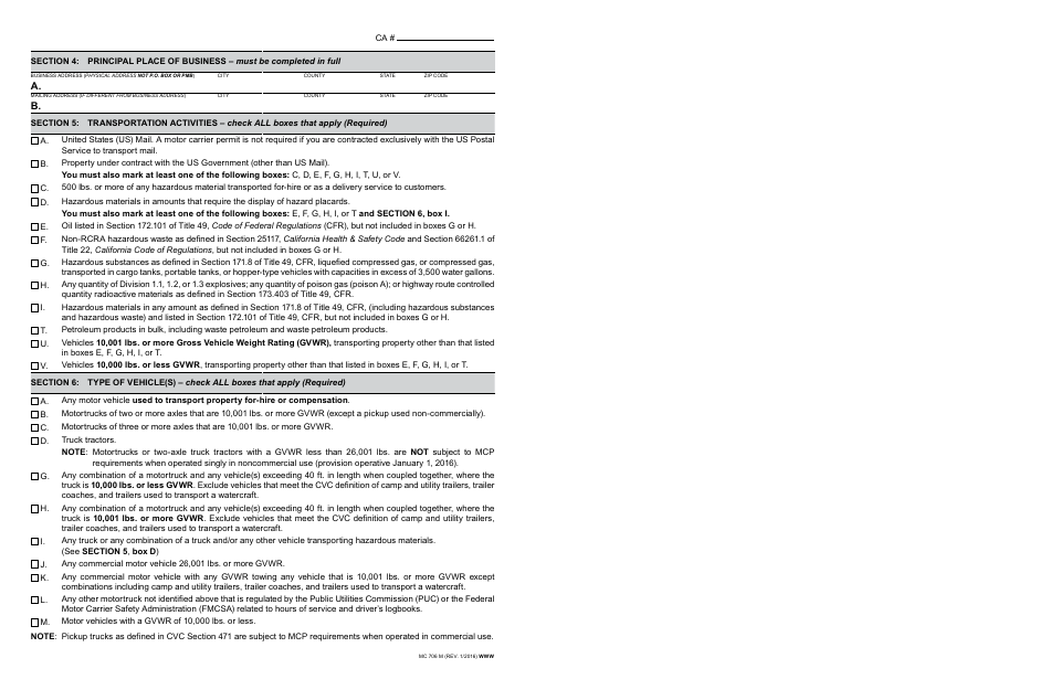 Form DMV706 Application for Motor Carrier Permit - California, Page 6