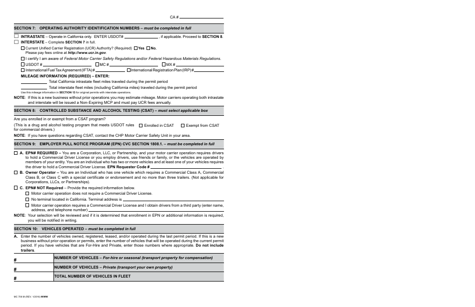Form DMV706 Application for Motor Carrier Permit - California, Page 7