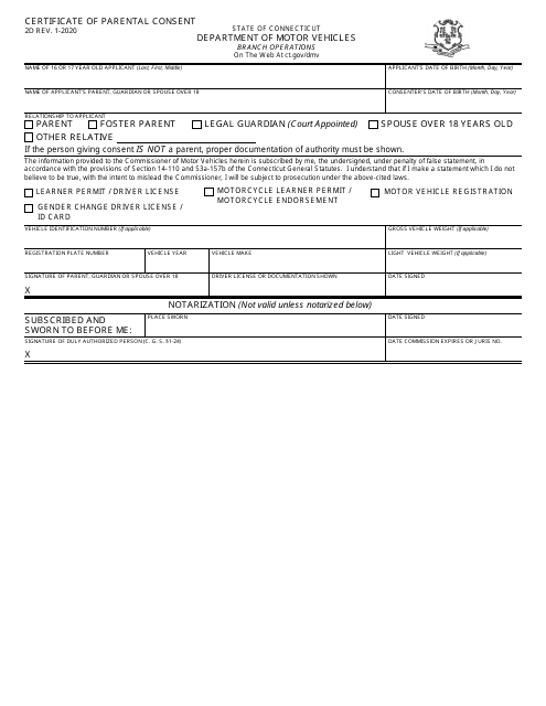 Form 2D Certificate of Parental Consent - Connecticut
