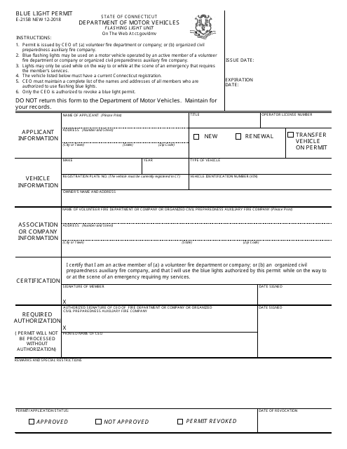 Form E-215B Blue Light Permit - Connecticut