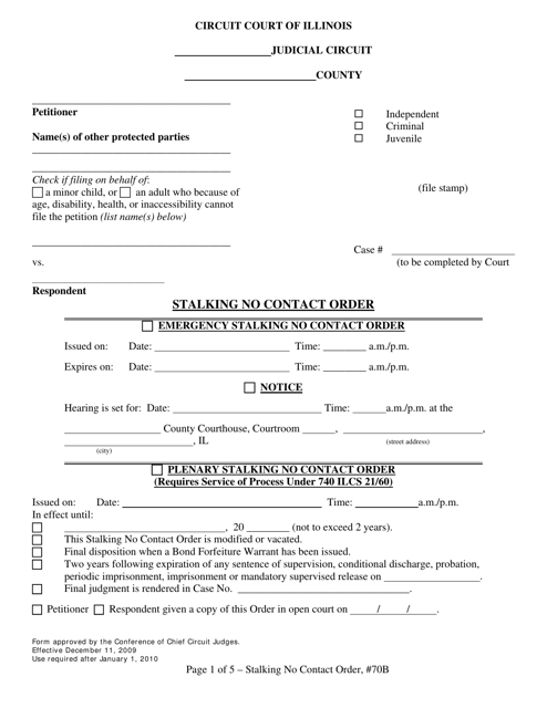 Form 70B Stalking No Contact Order - Illinois
