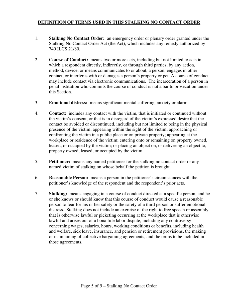 Form 70B Stalking No Contact Order - Illinois, Page 5