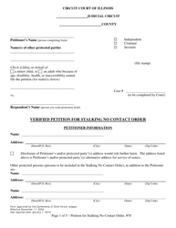 Document preview: Form 70 Verified Petition for Stalking No Contact Order - Illinois