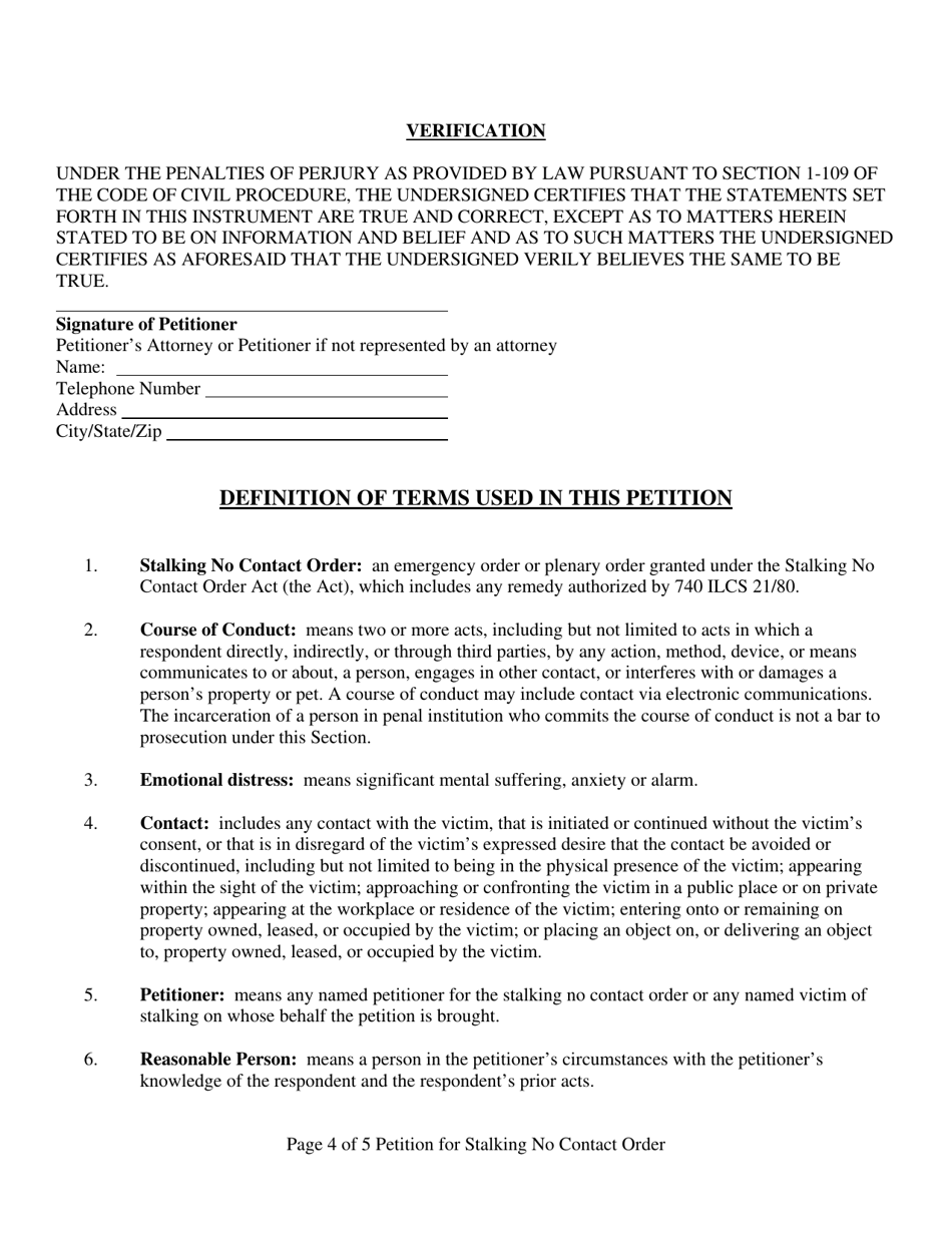 Form 70 Verified Petition for Stalking No Contact Order - Illinois, Page 4