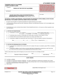 Document preview: Attachment CR-6088 Waiver and Stipulation for Resentencing or Redesignation of Offenses - Santa Clara County, California