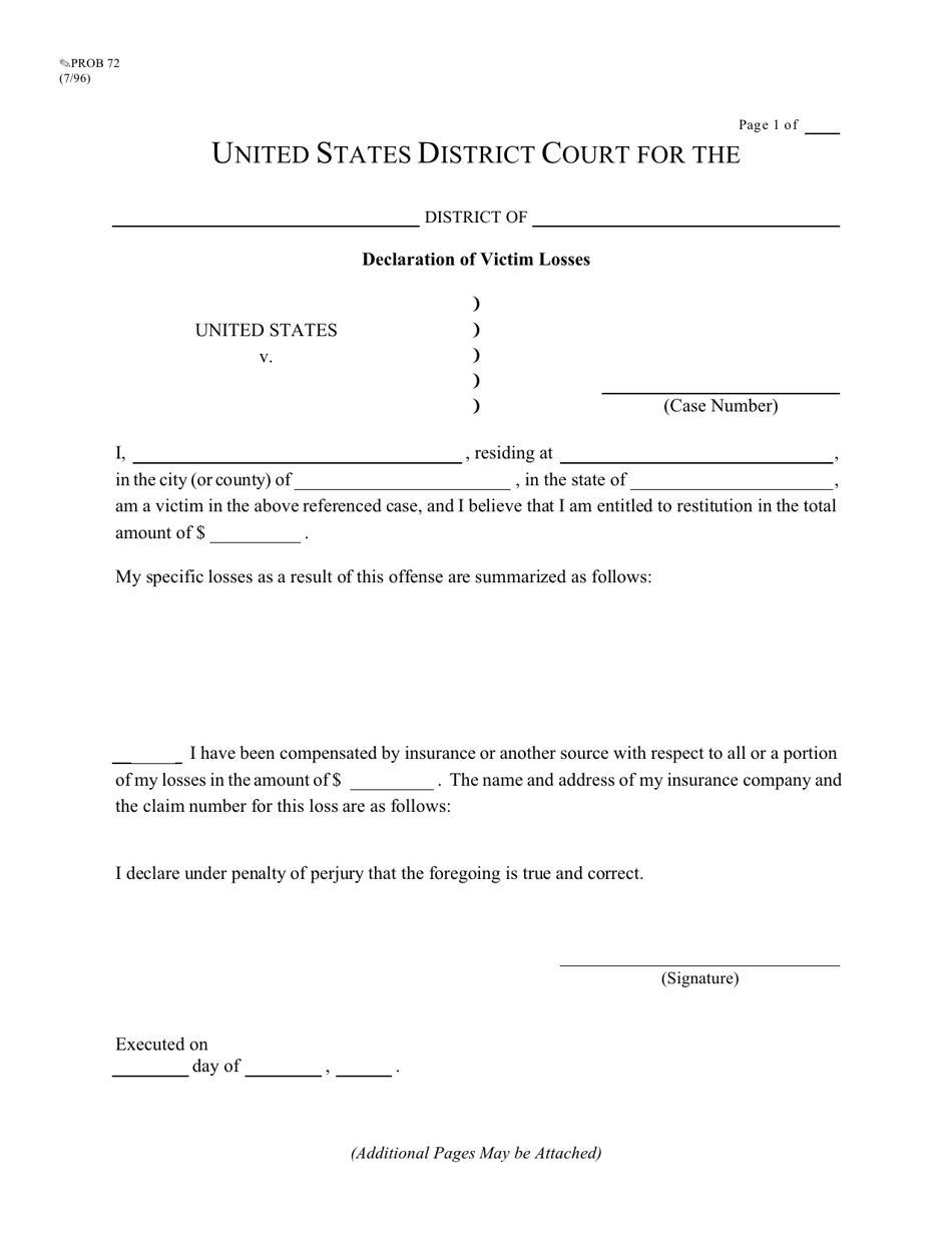 Form PROB72 Declaration of Victim Losses, Page 1