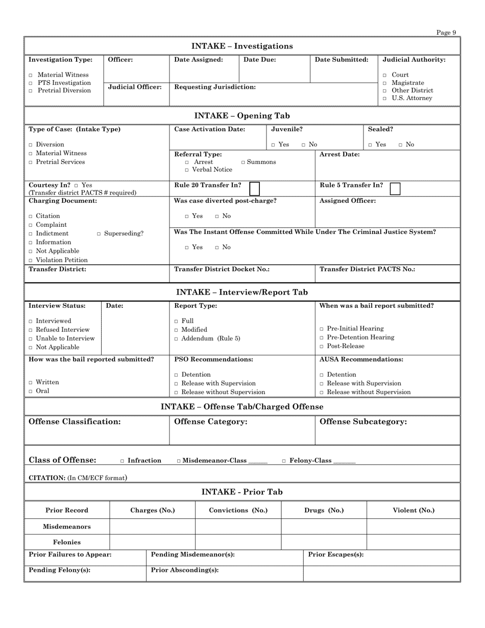 Worksheet for Pretrial Services Report - Missouri, Page 9