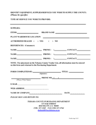 Vendor Application - Tehama County, California, Page 2