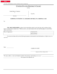 Form AO89 Subpoena to Testify at a Hearing or Trial in a Criminal Case - Missouri