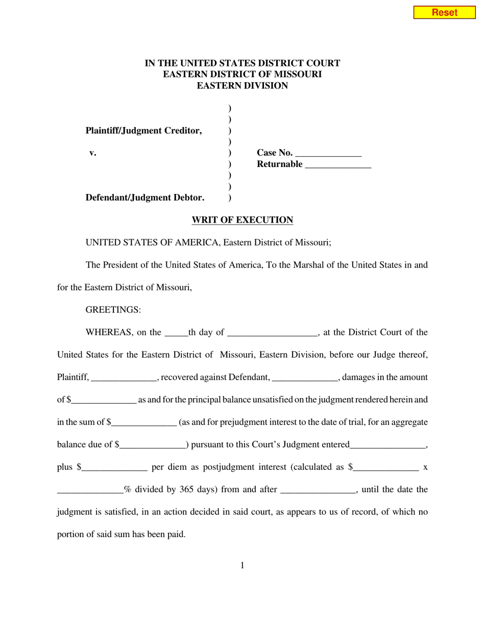 Writ of Execution - Missouri, Page 1