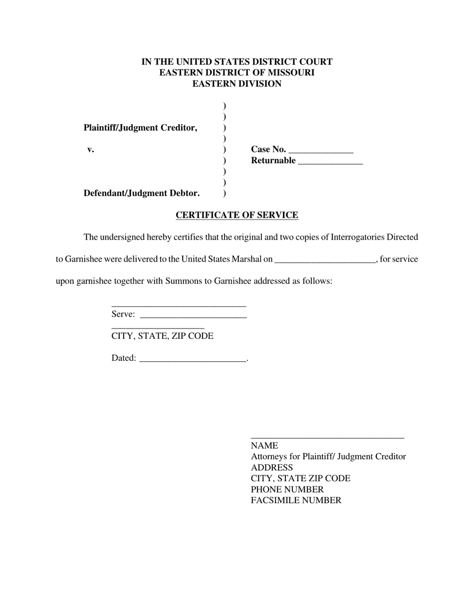 Certificate of Service - Missouri, Page 1